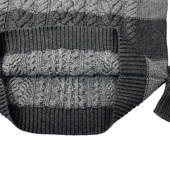 MICHAEL KORS LAMBSWOOL CONTRAST CABLEKNIT STRIPED CHUNKY KNIT TURTLENECK SWEATER - Picture 12 of 14